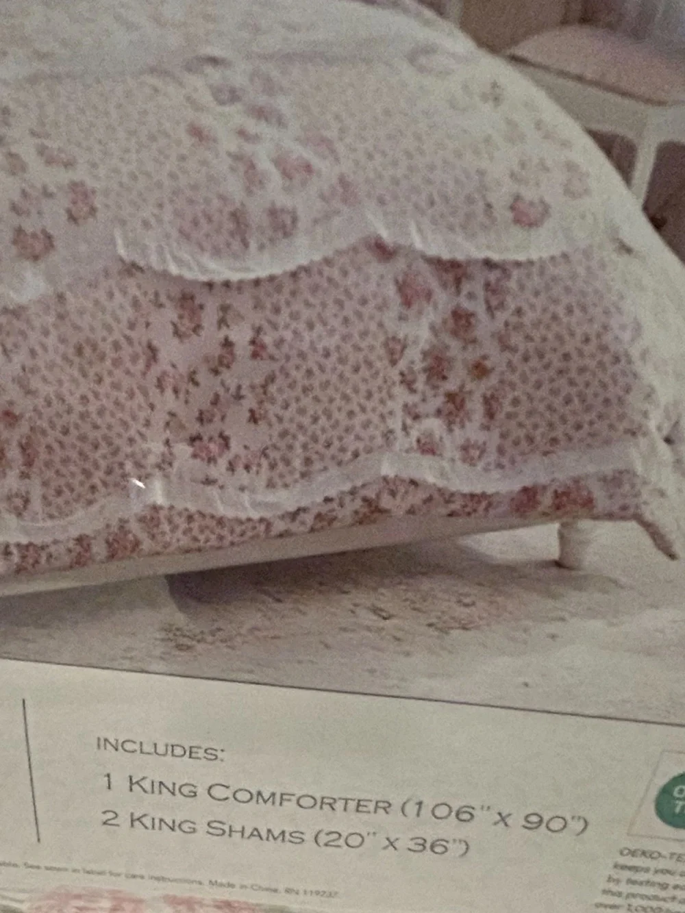 Shabby Chic Floral Pink & White Cotton Gauze King Comforter Set with Lace Trim